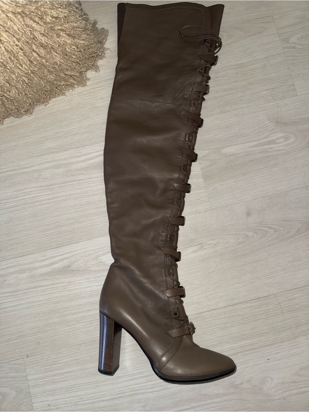 Jimmy Choo Brown Over-the-Knee Lace-Up Leather Boots